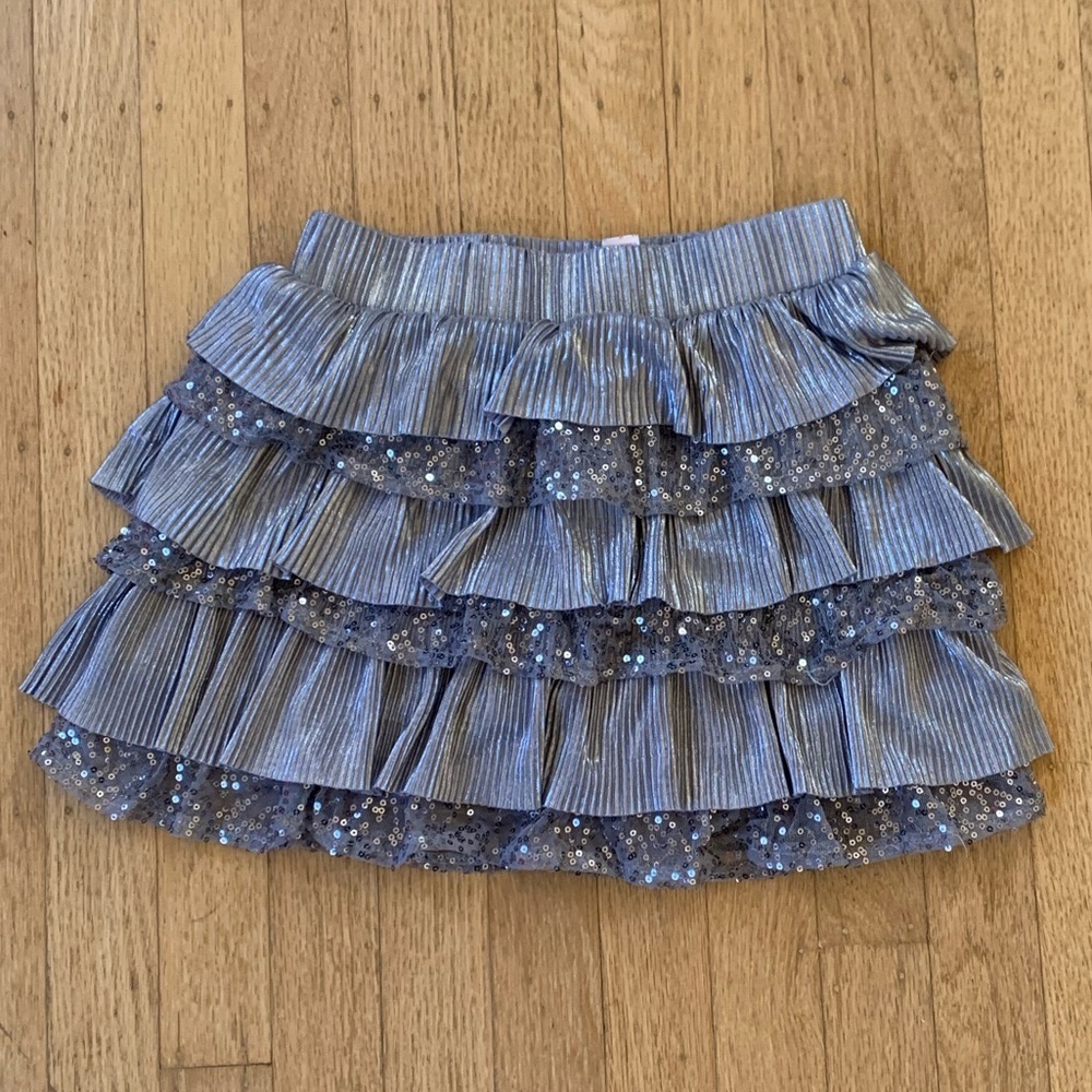 Girls size 10 sequin ruffle skirt silver